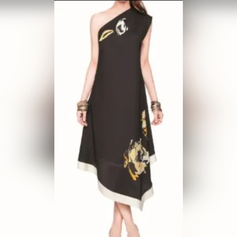 MARIE SAINT PIERRE Asymmetrical One Shoulder Graphic Dress XS